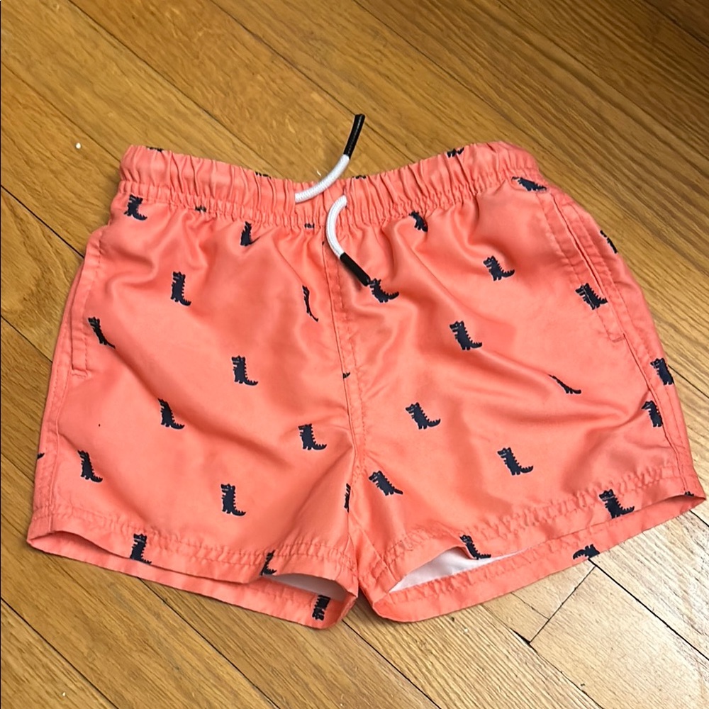 Coral Swim Shorts with Boot Print
